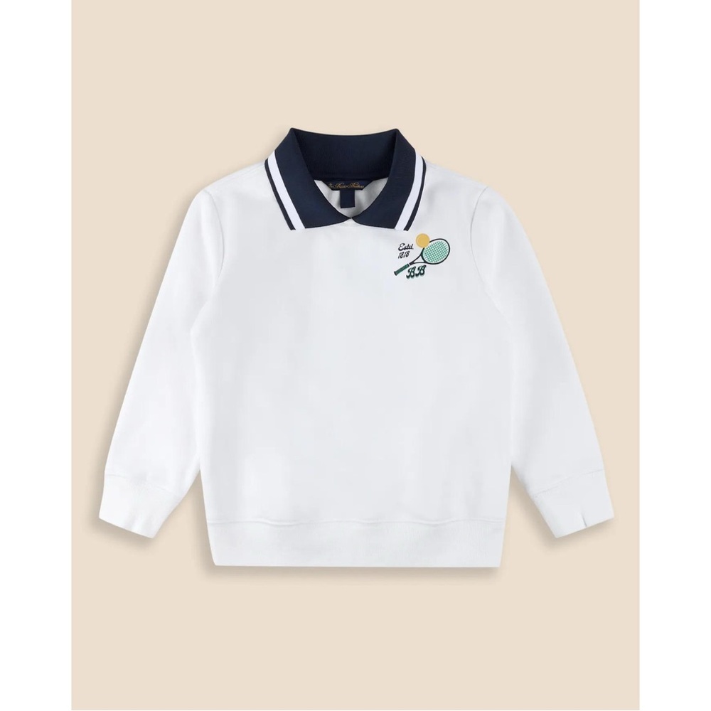 NEW Brooks Brothers Boys Point Collar Tennis Graphic Sweatshirt White - Picture 2 of 4